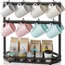 Coffee Mug Holder with Movable Hooks,16 Capacity Coffee Cup Holder for Countertop, Metal Mug Tree Holder Rack with Storage Base,Home Storage Mug Organizer adjustable Heights (Black)