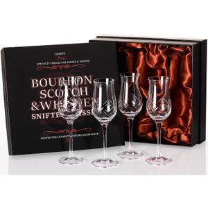 Engraved Crystal Snifter Glasses for Whiskey, Brandy & Cognac Set of 4 Small 4oz Tulip Copitas Elegant Cut Glass Tasting Glasses 
