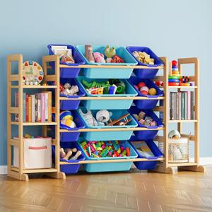 SpaceAid Toy Storage Organizer with 6 Shelves and 12 Bins, Toy Organizers Storage Bookshelf, Kids Bin Shelf Toys Box Bookcase for Bedroom Playroom Organization Room Decor, Blue and Navy Blue, 52.3"W, 6 Shelves, 12 Bins
