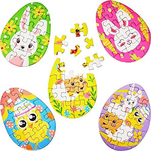 20 Pieces Mini Easter Puzzles Easter Egg Fillers Bunny Chicks Hatching Printed Mini Puzzles Classroom Prize Resurrection Party Favors, 5 Styles