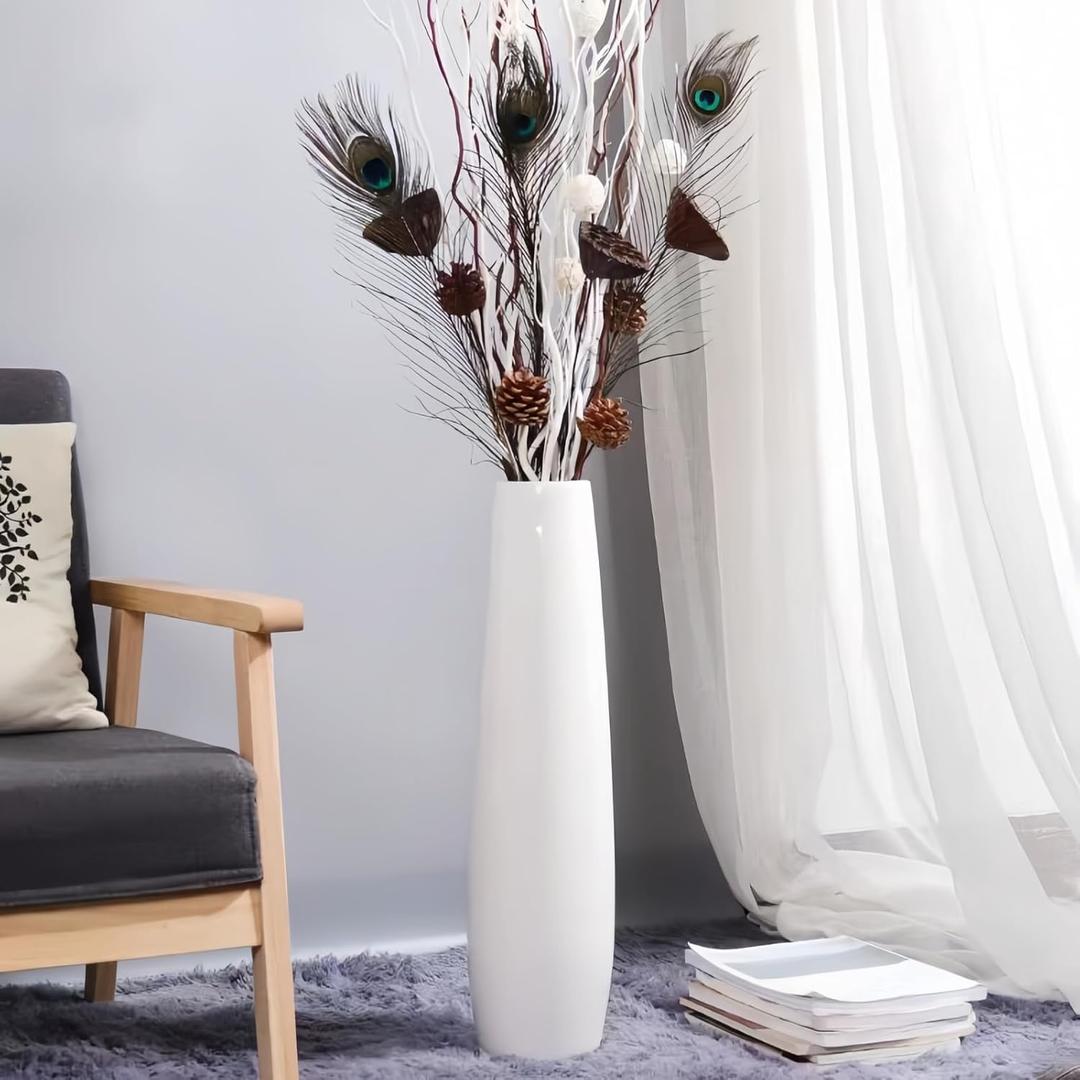 White Ceramic Floor Vase 24 Inches Tall Flower Holder Decorative Large Vases for Table Centerpieces Shelf Home Decor Living Room Branches Sky-Dried Flower Arrangement Simple Decorative (Shape 1)