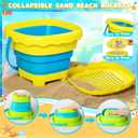 Shemira Collapsible Beach Sand Toys for Kids Toddlers, Collapsible Sand Bucket and Sifter Shovels Set with Mesh Bag, Travel Beach Sandbox Toys for Boys Girls 3 4 5 6 7 8 9 10, Beach Essentials