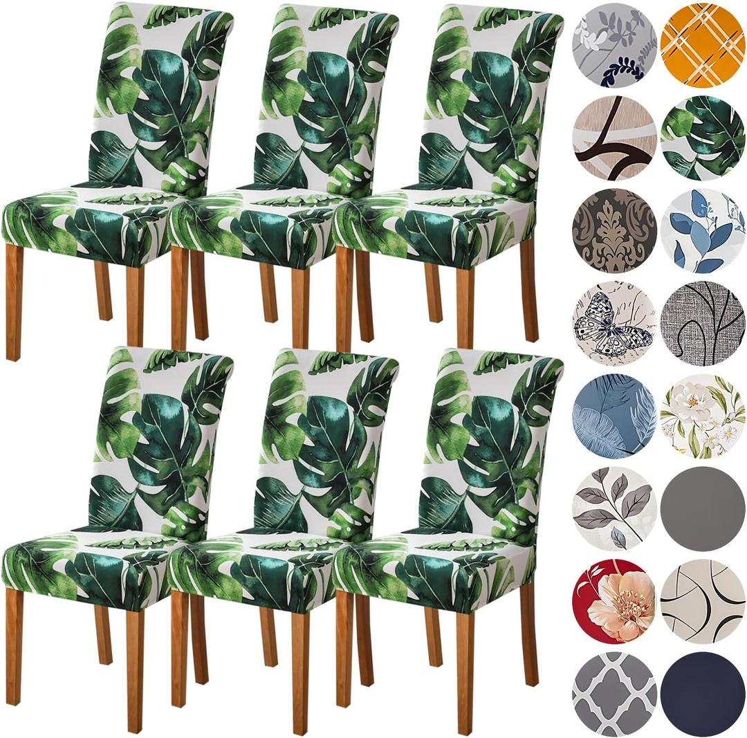 HZDHCLH Chair Covers for Dining Room 6 Pack,Stretch Spandex Green Parsons Chair Slipcover Set of 6,Washable Anti-dust Chair Seat Covers for Kitchen,Wedding,Party