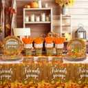 MEHOFOND 169PCS Friendsgiving Party Supplies,Thanksgiving Autumn Dinnerware Paper Plates, Napkins, Cups, Cutlery, Tablecloth Pumpkin Harvest for Fall Friends Party Decor, Serve 24 Guests