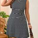 Verdusa Women's Plus Size Striped Tank Dresses Summer Crew Neck Sleeveless Short Dress (4X-Large Plus, Black and White)