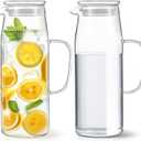 Hsei 2 Sets Glass Pitcher with Lid, 67.6 oz / 2000 ml Water Carafe with Handles Hot Cold Beverage Water Jar Glass Jug for Tea Juice Milk Coffee Iced Beverage (Glass Lid)