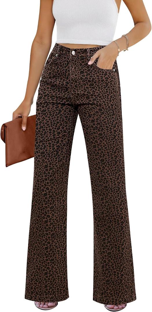 GRAPENT Women's Flare Jeans High Waisted Wide Leg Baggy Jean for Women Stretch Denim Pants (Brown, XL)