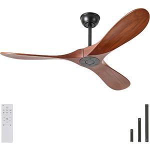52 Inch No Light Wood 3 Blade Ceiling Fan,Dark Walnut,Remote Control