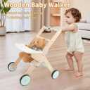 Wooden Baby Walker Doll Stroller, Baby Push Walker, Shopping Cart Learning Walk for Boys and Girls, Wood Push Toys for Toddler Learning to Walk, 11.5x18.2x19.7 inches