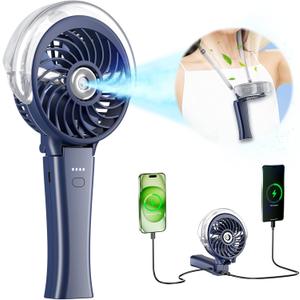 4000mAh Portable Misting Fan, Personal Mister Fan Rechargeable, Spray Water Mist Fans USB Rechargeable, Foldable Mini Cooling Handheld Fans, for Summer Beach Travel(Royal Blue)