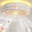 19 inch Boho Wood Beaded Fandelier White Wood Beaded Ceiling Fan with Light Boho Fandelier 6 Speed Flush Mount Ceiling Fan with Light for Livingroom Bedroom