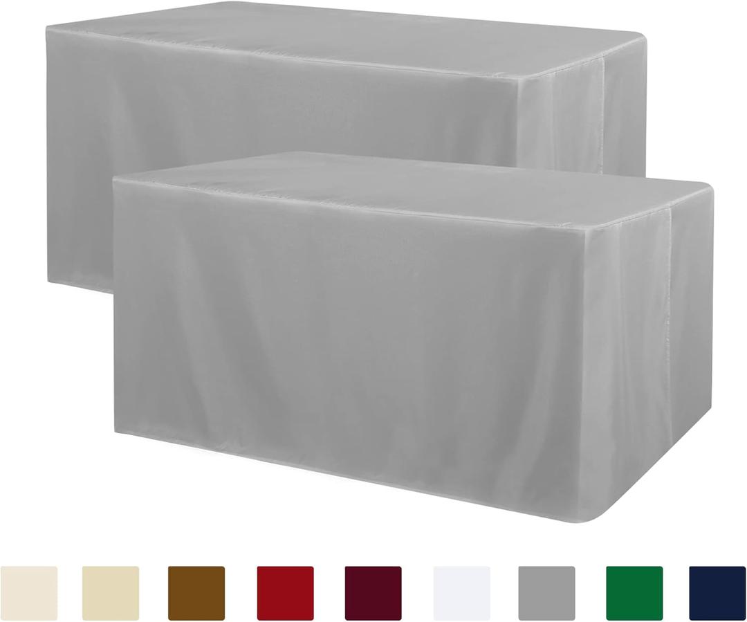 Obstal 2 Pcs Table Clothes for 6 Foot Rectangle Tables - Water Resistant Washable Fabric Polyester Rectangle Table Cover Protector for Banquet and Trade Shows, 72L x 30W x 30H Inches, Silver Grey