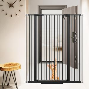 51.18" Extra Tall Cat Gate for Doorway,29.5"- 48.4" Wide Auto Close Tall Pet Gate No Drilling Pressure Mounted for Hallway Kitchen,Black