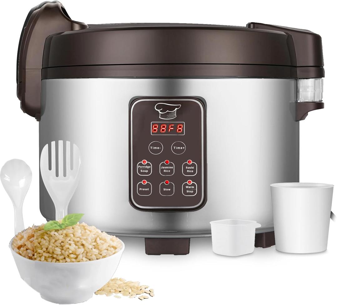 15L Commercial Rice Cooker & Warmer (84 Cup Cooked, 15.8 QT) Smart Large Rice cooker 6 Rice Cook Functions 24-Hr Delay Timer | LED Display | Auto Keep Warm | Non-Stick Inner Pot (Silver & Black)