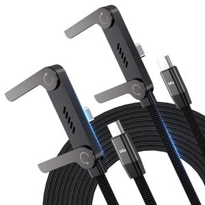 LOOHOI USB C to USB C Cable, 240W Fast Charging Cable with Built-in Phone Stand (5 FT, Black), Durable Braided Type-C Cable with 90 Angled T-Shaped Stand (2PCS)