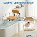 Loyoda Sliding Shower Chair with Swivel Seat, Slide Bathtub Transfer, for Elderly and Disabled, with Security Belt, 360 Rotation, Slides and Rotates, Adjustable Height,350lb Capacity, Brown