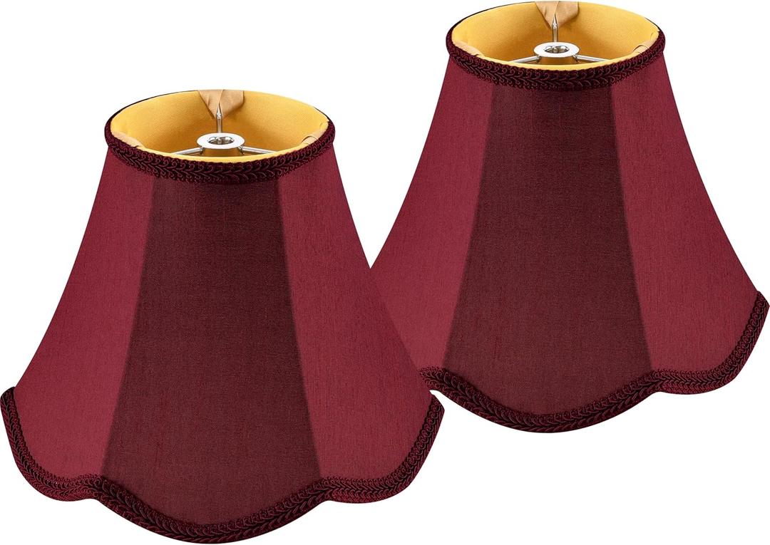GOSO 8" Scalloped Lamp Shades Set of 2 Small Mini, 4"8" 6.4" Spider Burgudy Red Victorian Lampshade for Table Lamps,Wall Lamp Bell Lamp Shade Repalcement, Faux Silk Lampshades Art Deco & Modern