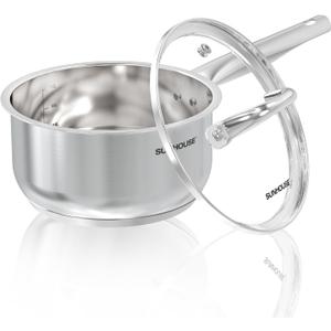 SUNHOUSE  2 Quarts Stainless Steel Sauce Pan with Lid - PFOA-FREE, Stainless Steel Sauce Pan, Advanced Impact Bonding Induction Base, Stay-Cool Handle, Compatible with All Cooktops