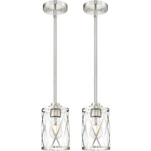 Beionxii 2 Pack Brushed Nickel Pendant Lights Kitchen Island, Glass Pendant Light Fixtures with Clear Glass and Rods, Kitchen Pendant Lighting Over Island, BX-PL07BN-2PK