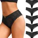 J-pone Lace Thongs for Women Sexy High Waisted Underwear Hollow Out Panties String Criss Cross Thong Multipack (Black, XL)