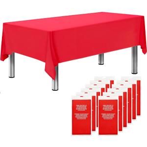 Sonluma 12 Pack 108" X 54" Red Premium Disposable Plastic Tablecloth for 8ft Long Rectangle Tables, Waterproof Covers for Indoor or Outdoor Events & Parties
