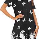 Ekouaer House Dresses for Women Button Down Nightgowns Short Sleeve Pleated Snap Front Mumu Dress Butterfly S
