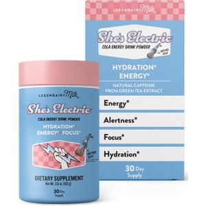 Legendairy Milk Shes Electric  Cola Flavor, Energy Powder Clean Energy Hydration Powder - Sugar Free - Calorie Free - Vitamin B6 & Vitamin B12 - Green Tea Extract - Beverage, Drink Mix