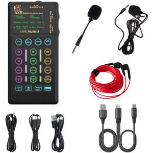 Portable Handheld Sound Card Set for Podacsting, Broadcasting, Living, Singing, Recording, Gaming with Families, Friends, Gift