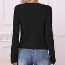 Womens Cardigan Sweaters Trendy Cropped Button Up Long Sleeve V Neck Loose Boho Casual Knit Tops Fall Outfits (Black)