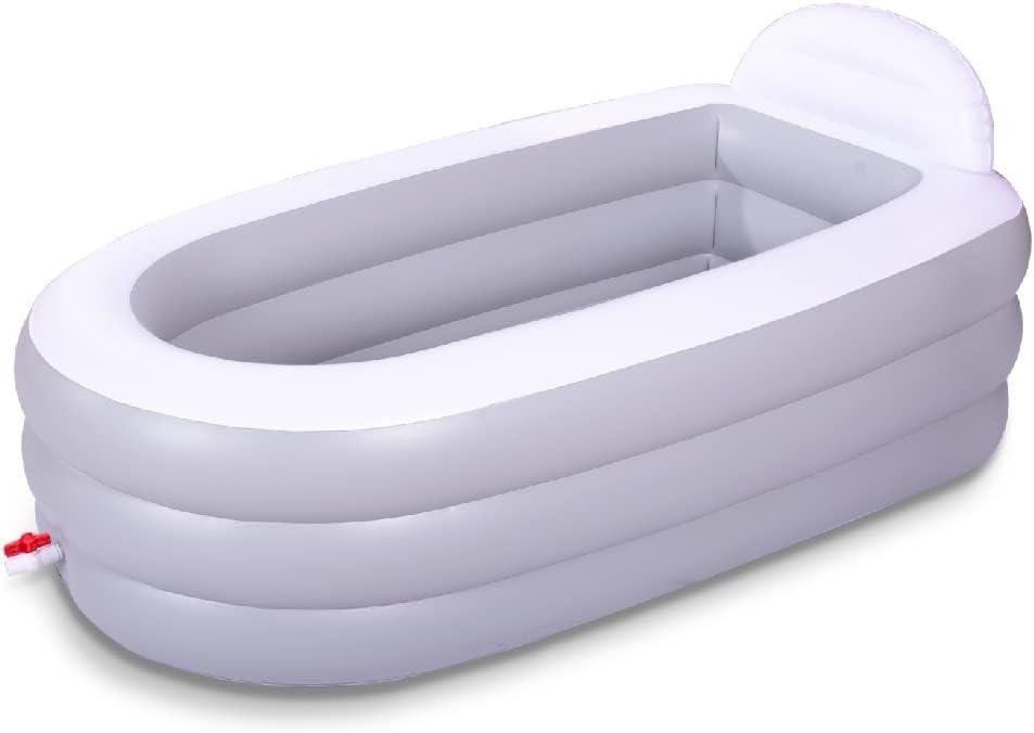 Inflatable Bathtub for adults, 65"34"28" Foldable Portable Bathtub, Blow UP Bath Tub with Backrest for Home Spa or Ice Bath(Gray White) (With Pump)