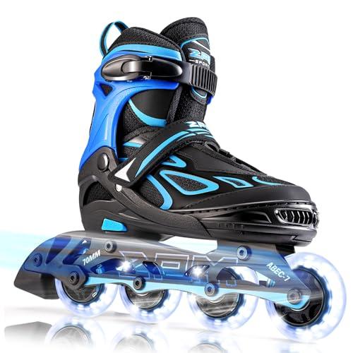 Only 1 Piece - 2PM SPORTS Vinal Inline Skates for Men with Light up Wheels Beginner Skates Fun Illuminating Outdoor Roller Skates for Kids and Adults - Azure X-Large