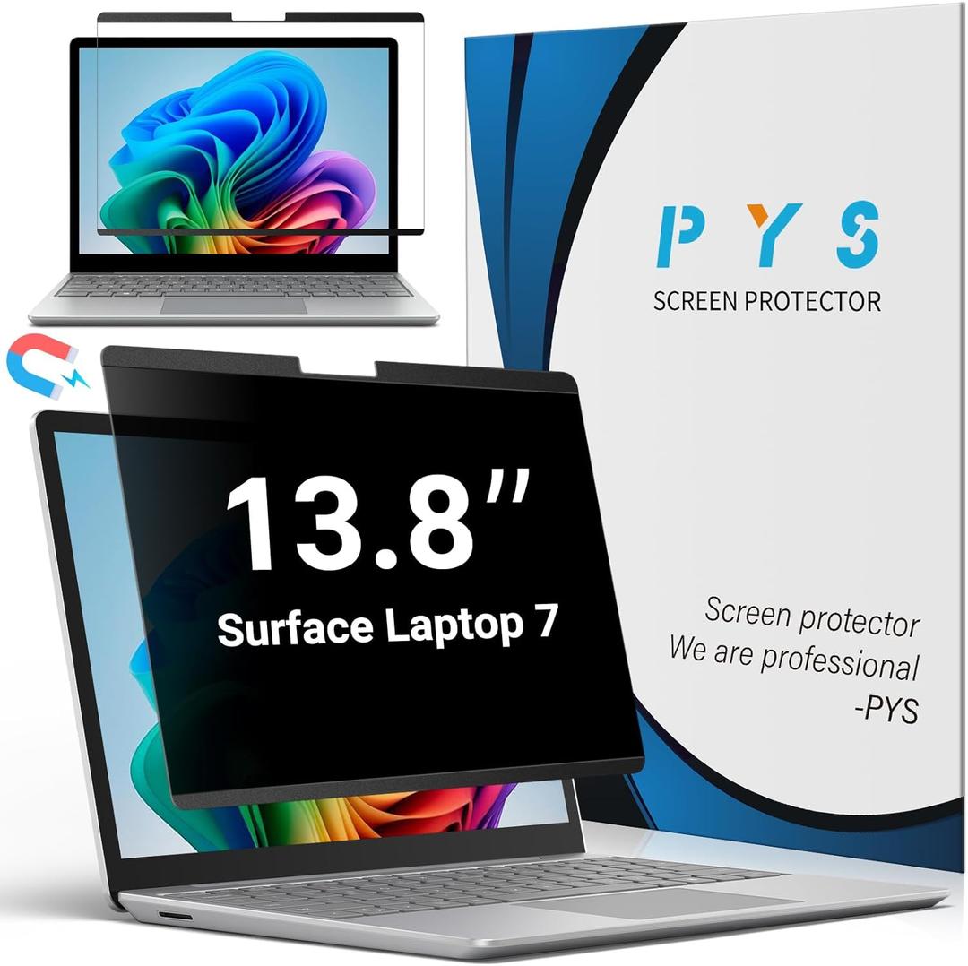 PYS Magnetic Privacy Screen for Microsoft Surface Laptop 7 13.8 Inch - Anti-Spy, Matte Finish Anti-Glare Screen Protector, Blue Light Filter, Easy Install & Detach, Scratch-Resistant