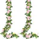 Sggvecsy 2Pcs 15.5Ft Artificial Rose Vine Fake Flower Garland Floral Garland Faux Silk Hanging Vine Rose Ivy Vines for Wedding Arch Party Wall Garden Ceremony Background Outdoor Decor (Pink)