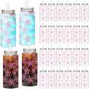 Romooa 12 Pack Winter Reusable Cups Bulk 13.5 oz Plastic Cups with Lids and Straws Winter Drinking Holiday Set Reusable Party Coffee Jar Water Bottles for Party Drinks(Pink Snowflake)