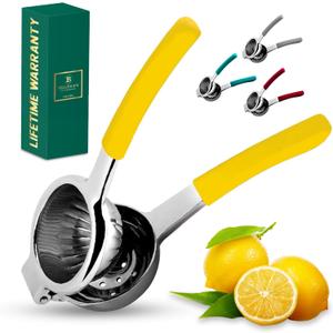 Bellemain Citrus Juicer | Metal Lemon Squeezer | Lime and Lemon Juicer Stainless Steel with Silicone Handles | Manual Juicer, Citrus Squeezer, Hand Held Juicer | Bar Juicer for Bartender (Yellow)