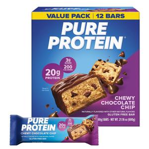 Pure Protein Chewy Chocolate Chip Protein Bars, 20g Protein, 12 Ct (EXP 06/17/27)