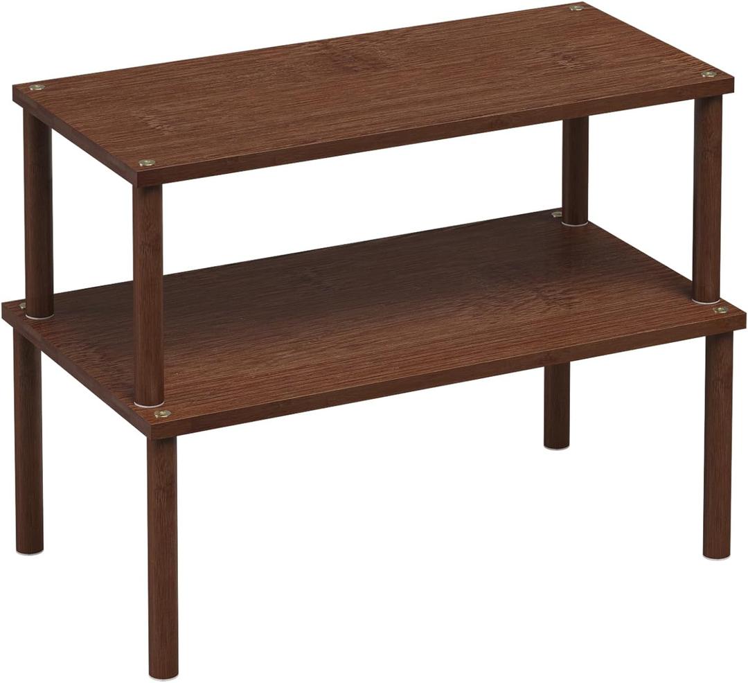 VERTORGAN Cabinet Organizer Shelf(Set of 2),Kitchen Counter Shelves,Bamboo Spice Rack Countertop and Cabinet,Stackable Expandable,Large(Brown) (15.8"W)