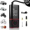 KITLUCK Portable Air Compressor, Tire Inflator with Digital Gauge, 2000mAh Rechargeable Battery, 150 PS, for Car Tires, Bike, Motorcycle, Balls, Air Mattress, Includes LED Light & Multiple Nozzles
