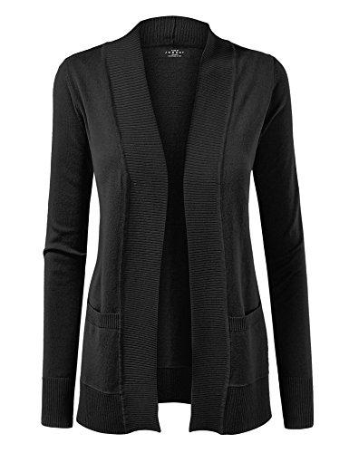 MBJ WSK926 Women's Open Front Casual Long Sleeve Knit Classic Sweater Cardigan with Pockets  Black Small