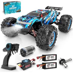 Hosim Brushless RC Cars, 1:10 68+ KMH High Speed Remote Control Car for Adults Boys, 4X4 All Terrains Waterproof Off Road Hobby Grade Large Fast Racing Buggy Toy Gift Monster Trucks (Blue+red)