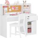 UTEX Kids Study Desk with Chair, Kids Desk and Chair Sets with Hutch and Storage Cabinet, Wooden Children Study Table, Student Writing Table Computer Workstation for 5-12 Years Old