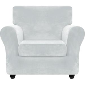 ZNSAYOTX Luxury Velvet Chair Slipcovers with Arm 2 Piece Stretch Chair Covers for Living Room Thick Soft Armchair Slipcover Anti Slip Pet Friendly Furniture Protector (Silver Grey),30"-47"(1 Cushion)