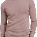 Runcati Mens Mock Turtleneck Pullover Slim Fit Casual Basic Thermal Knit Sweater Lightweight Long Sleeve Pullover Tee (Large, Camel)