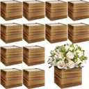 Suzile 12 Set 4 Inch Wooden Planter Box Flower Square vases for Centerpiece Rustic Cube Planter Box with Removable Foam Blocks Liner Square Vase Craft for Garden Home(Burn Wood Color)