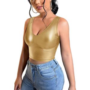 Floerns Women's PU Leather V Neck Solid Sleeveless Camisole Crop Tank Top (XX-Large)