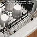 MAJALiS Expandable Stainless Steel Over The Sink Dish Drying Rack for Small Kitchen Counter Space Saving, Compact RV Plate Drainer Strainer in Black Wire Metal with Hanging Adjustable Utensil Holder