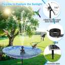 Solar Fountain Pump with Adjust Glass Panel, Upgrade 3.5W Solar Water Pump with Stake, 16.4ft Cable, 2000mAh Battery, White LED Lights, Solar Powered Fountain Kits for Bird Bath, Hummingbird