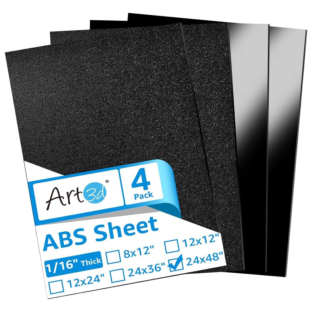 Art3d ABS Plastic Sheets 1/16 Inch Thick 24"x48", 4 Pack - Thermoform Two-Sided Rigid Art3d ABS Sheet (Textured Plastic Front & Smooth Back)
