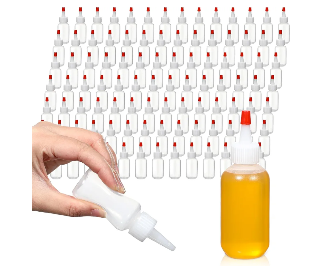 Mifoci 100 Pcs 1 oz Small Condiment Plastic Squeeze Bottle with Red Cap Mini Boston Dispensing Bottles Container Suitable for Dressing Salad Dressing Oil Cookies Writing Paint Glues