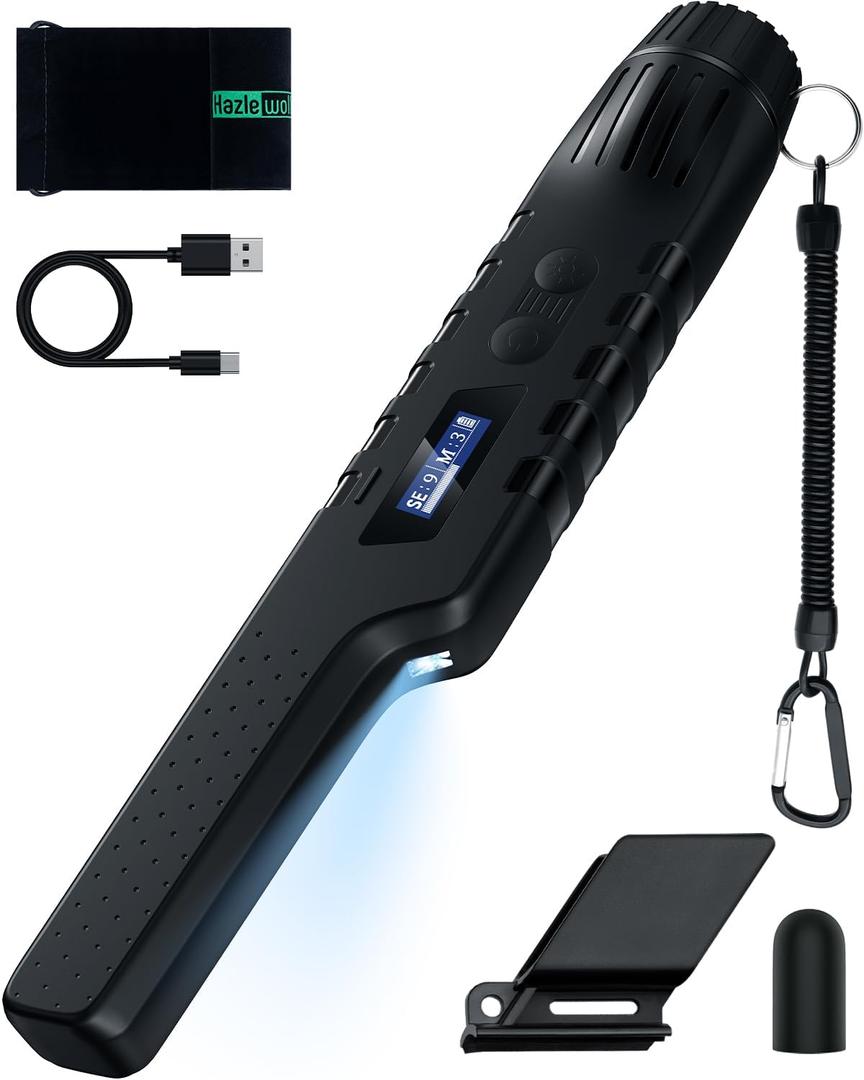 Rechargeable Metal Detector Pinpointer for Adults & Kids, Fully Waterproof Hand-held Metal Detectors Wand with One-Key Interference Elimination, Superhet-Tec Pin Pointer Metal Detector Accessories (Black)